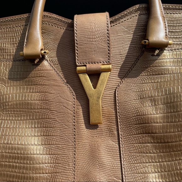 🌻 HOST PICK 🎉 Rare Yves Saint Laurent Gold Sheen Lizard Embossed Cabas ChYc 🌻 - Picture 7 of 9